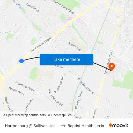 Harrodsburg @ Sullivan University to Baptist Health Lexington map