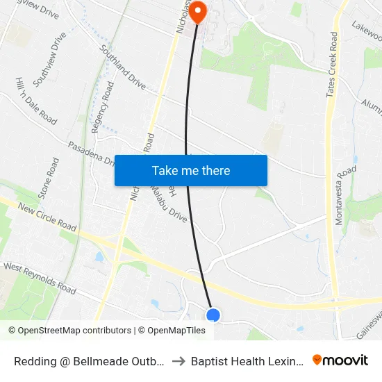 Redding @ Bellmeade Outbound to Baptist Health Lexington map