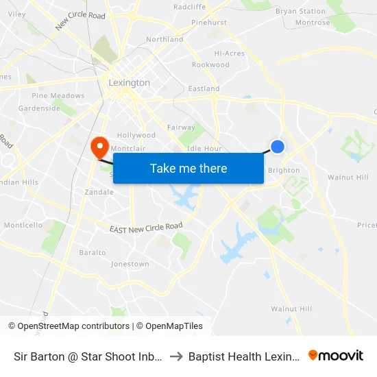 Sir Barton @ Star Shoot Inbound to Baptist Health Lexington map