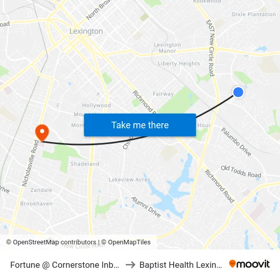 Fortune @ Cornerstone Inbound to Baptist Health Lexington map
