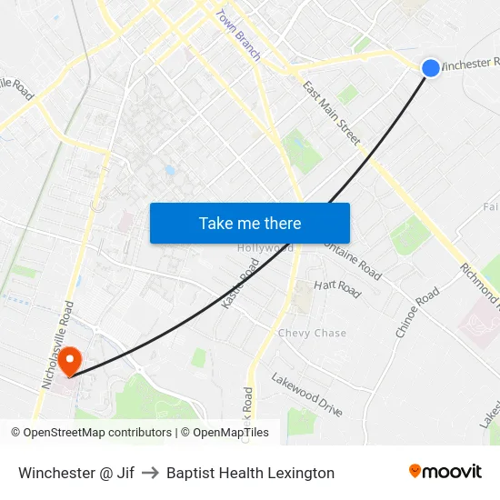 Winchester @ Jif to Baptist Health Lexington map