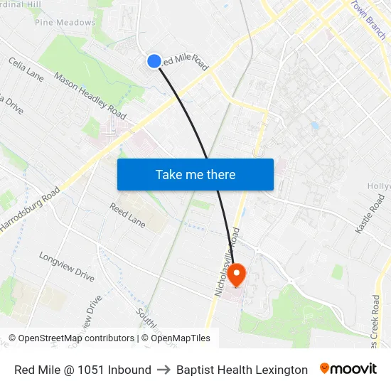 Red Mile @ 1051 Inbound to Baptist Health Lexington map