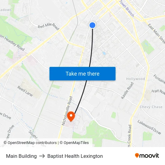Main Building to Baptist Health Lexington map