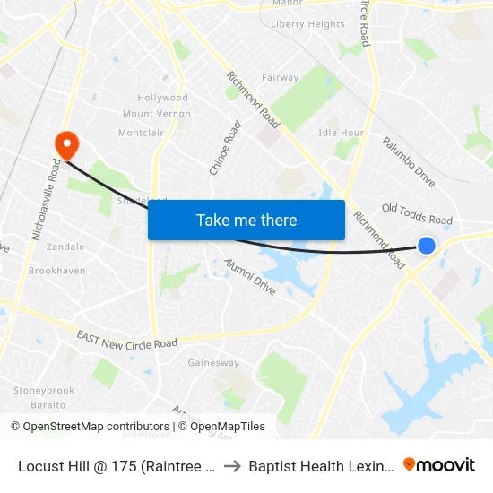 Locust Hill @ 175 (Raintree Apts) to Baptist Health Lexington map