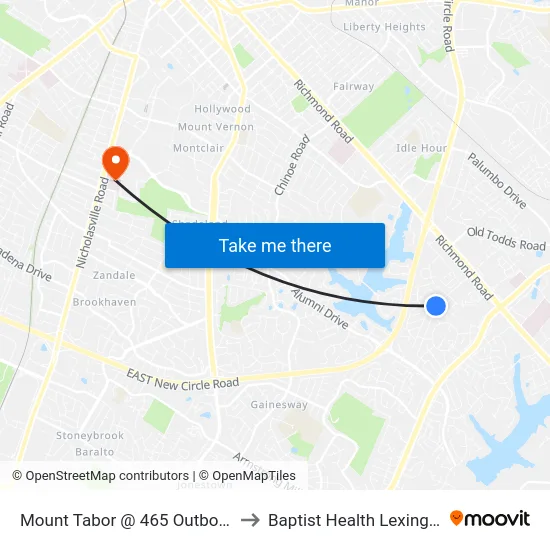 Mount Tabor @ 465 Outbound to Baptist Health Lexington map