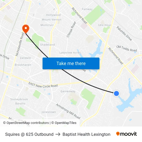 Squires @ 625 Outbound to Baptist Health Lexington map