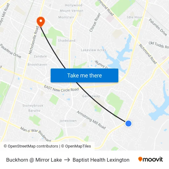 Buckhorn @ Mirror Lake to Baptist Health Lexington map