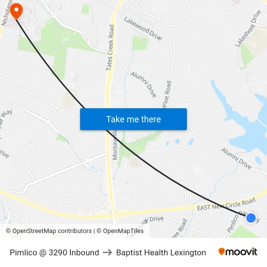Pimlico @ 3290 Inbound to Baptist Health Lexington map