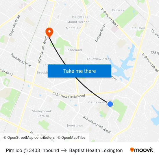 Pimlico @ 3403 Inbound to Baptist Health Lexington map