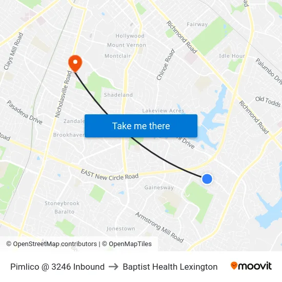 Pimlico @ 3246 Inbound to Baptist Health Lexington map