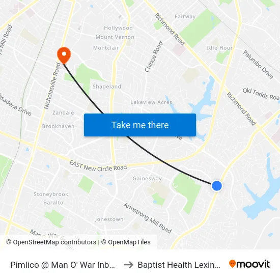 Pimlico @ Man O' War Inbound to Baptist Health Lexington map
