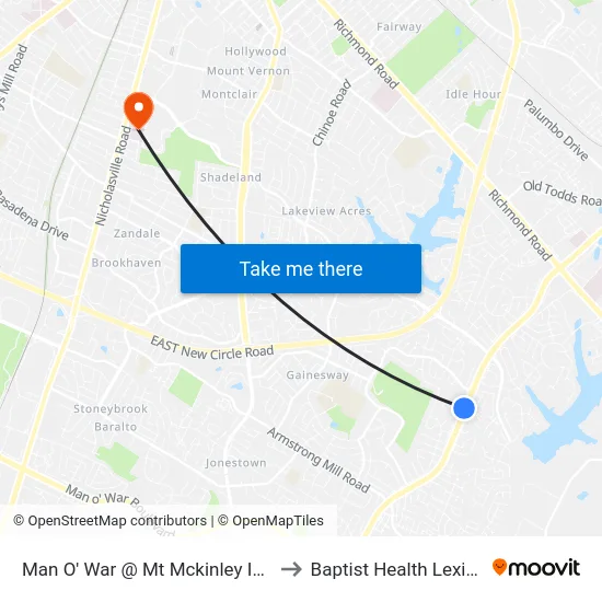 Man O' War @ Mt Mckinley Inbound to Baptist Health Lexington map