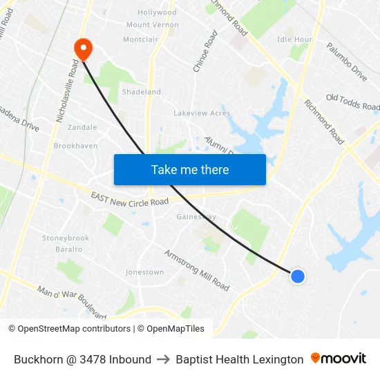 Buckhorn @ 3478 Inbound to Baptist Health Lexington map