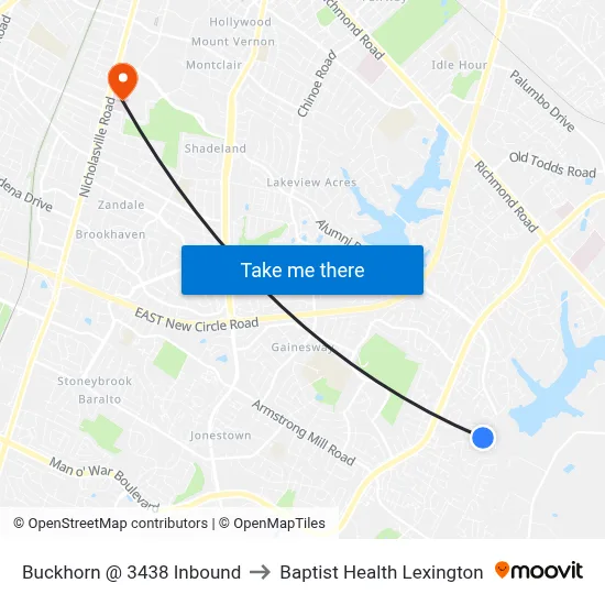 Buckhorn @ 3438 Inbound to Baptist Health Lexington map