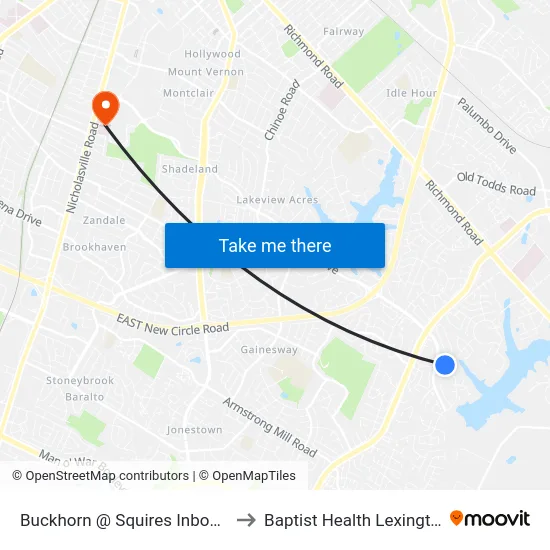 Buckhorn @ Squires Inbound to Baptist Health Lexington map