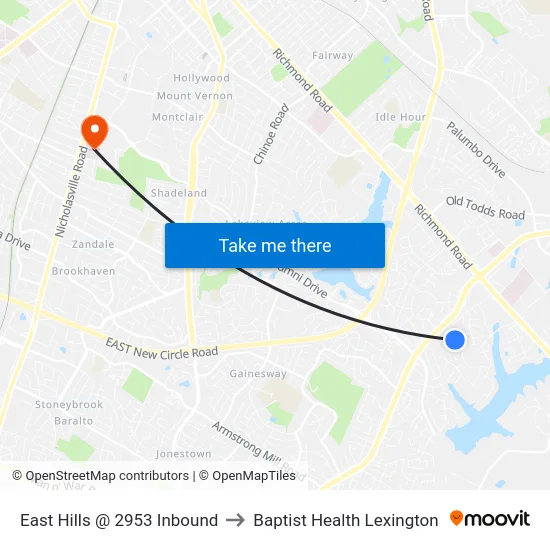 East Hills @ 2953 Inbound to Baptist Health Lexington map