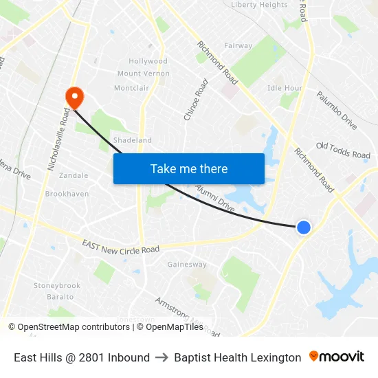 East Hills @ 2801 Inbound to Baptist Health Lexington map