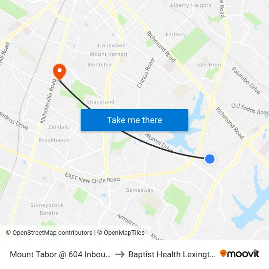 Mount Tabor @ 604 Inbound to Baptist Health Lexington map