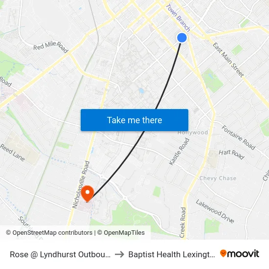 Rose @ Lyndhurst Outbound to Baptist Health Lexington map