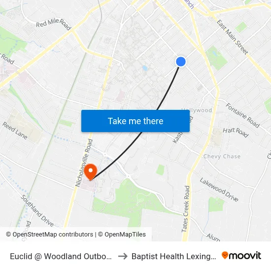 Euclid @ Woodland Outbound to Baptist Health Lexington map