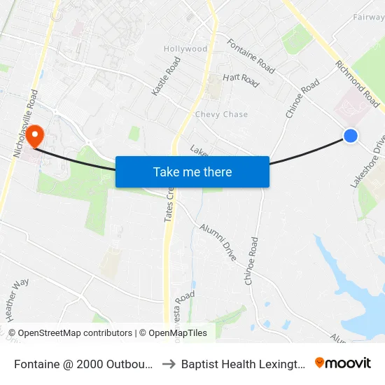 Fontaine @ 2000 Outbound to Baptist Health Lexington map