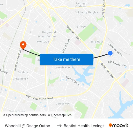 Woodhill @ Osage Outbound to Baptist Health Lexington map