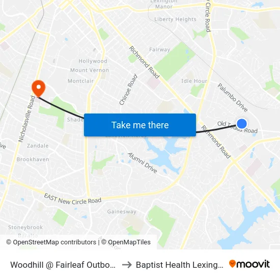 Woodhill @ Fairleaf Outbound to Baptist Health Lexington map