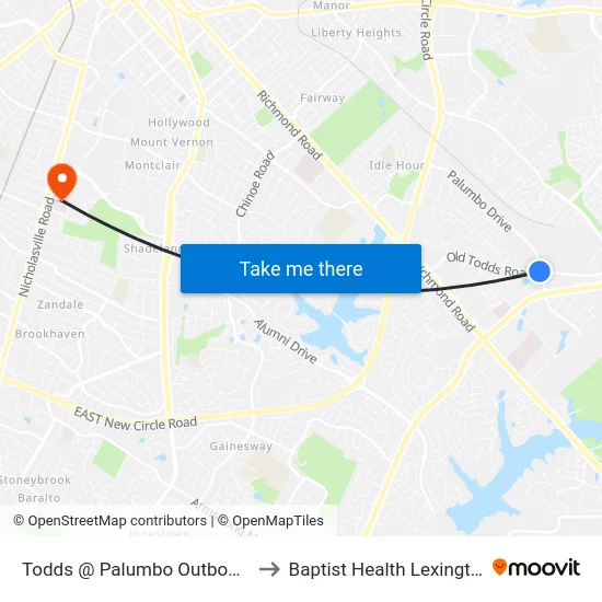 Todds @ Palumbo Outbound to Baptist Health Lexington map