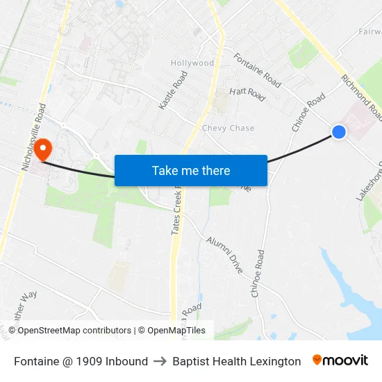 Fontaine @ 1909 Inbound to Baptist Health Lexington map