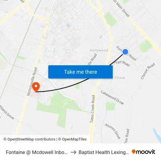 Fontaine @ Mcdowell Inbound to Baptist Health Lexington map