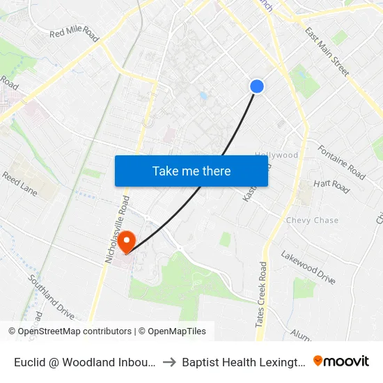 Euclid @ Woodland Inbound to Baptist Health Lexington map
