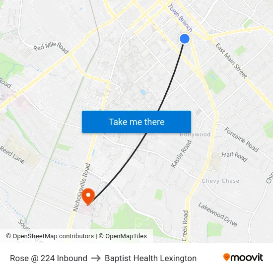 Rose @ 224 Inbound to Baptist Health Lexington map