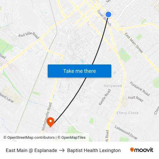 East Main @ Esplanade to Baptist Health Lexington map