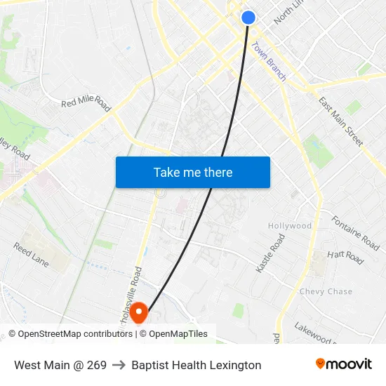 West Main @ 269 to Baptist Health Lexington map