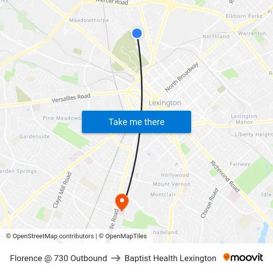 Florence @ 730 Outbound to Baptist Health Lexington map