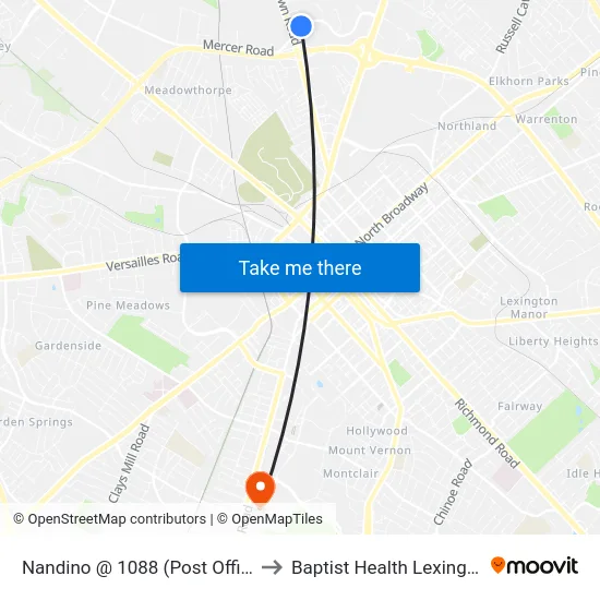 Nandino @ 1088 (Post Office) to Baptist Health Lexington map