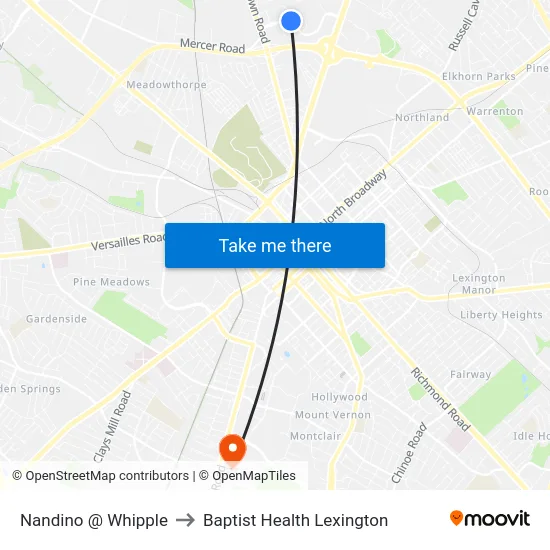 Nandino @ Whipple to Baptist Health Lexington map