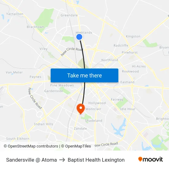Sandersville @ Atoma to Baptist Health Lexington map