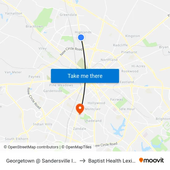 Georgetown @ Sandersville Inbound to Baptist Health Lexington map