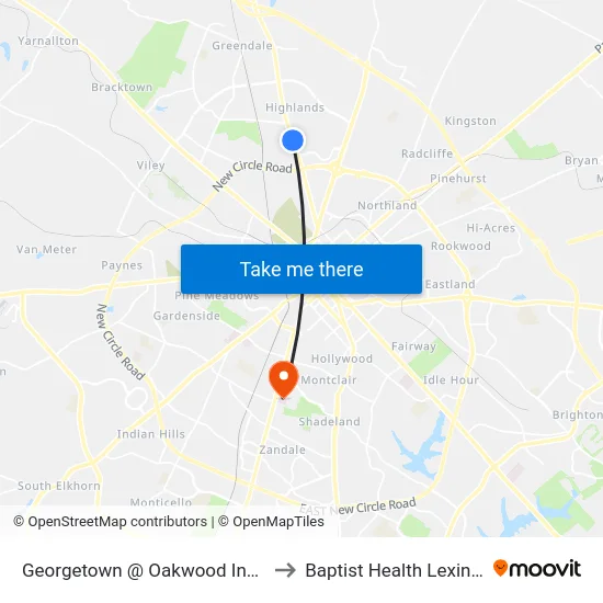 Georgetown @ Oakwood Inbound to Baptist Health Lexington map