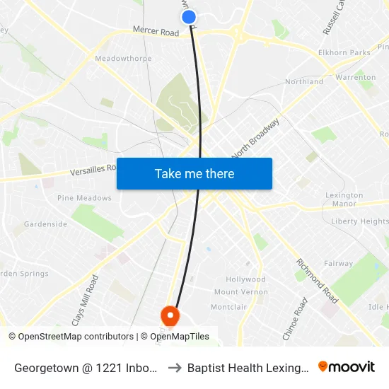 Georgetown @ 1221 Inbound to Baptist Health Lexington map