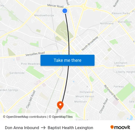 Don Anna Inbound to Baptist Health Lexington map