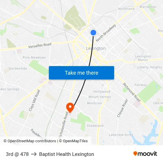 3rd @ 478 to Baptist Health Lexington map