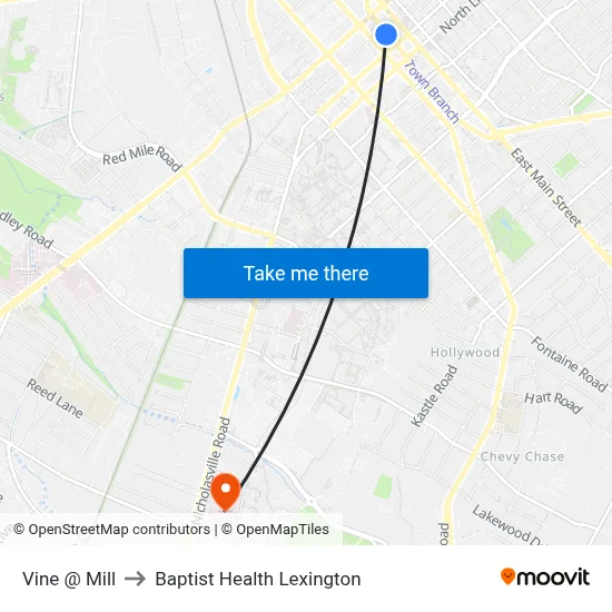 Vine @ Mill to Baptist Health Lexington map
