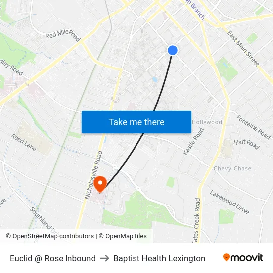 Euclid @ Rose Inbound to Baptist Health Lexington map
