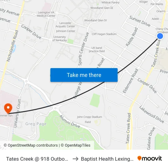 Tates Creek @ 918 Outbound to Baptist Health Lexington map