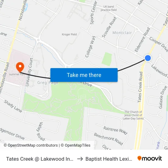 Tates Creek @ Lakewood Inbound to Baptist Health Lexington map