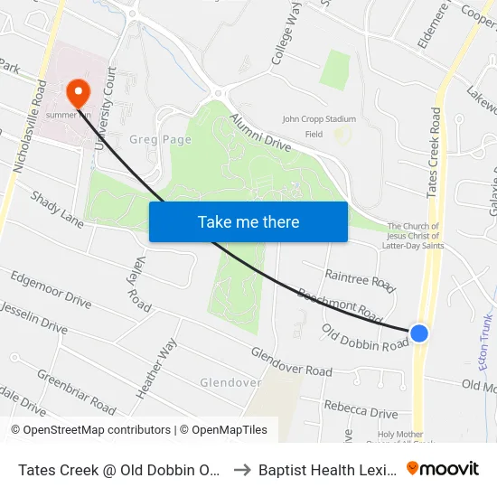 Tates Creek @ Old Dobbin Outbound to Baptist Health Lexington map