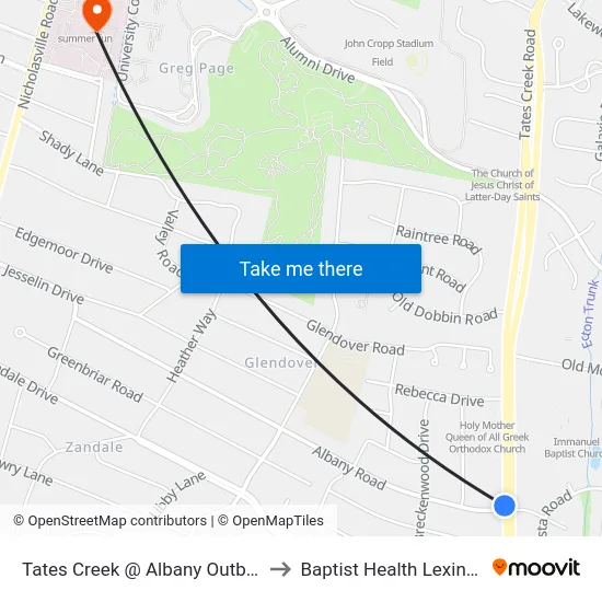 Tates Creek @ Albany Outbound to Baptist Health Lexington map