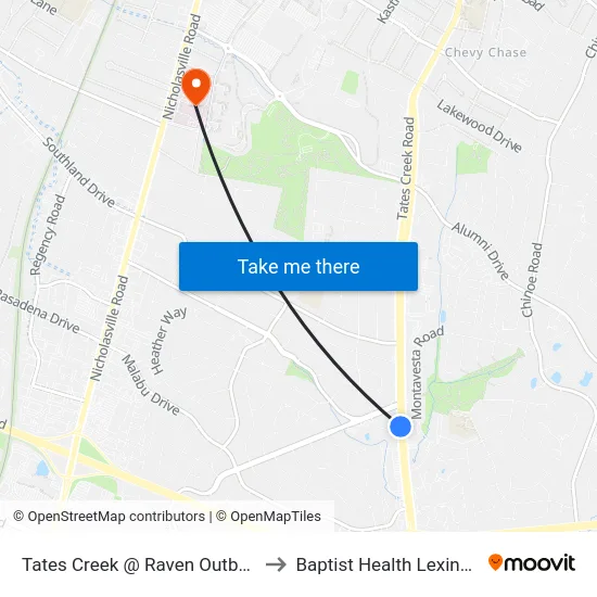 Tates Creek @ Raven Outbound to Baptist Health Lexington map
